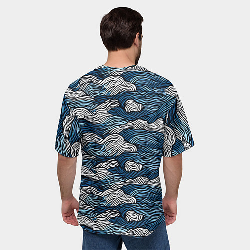 Мужская футболка оверсайз Морские волны паттерн / 3D-принт – фото 4