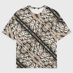 Мужская футболка оверсайз Бежевые деревянные цветы