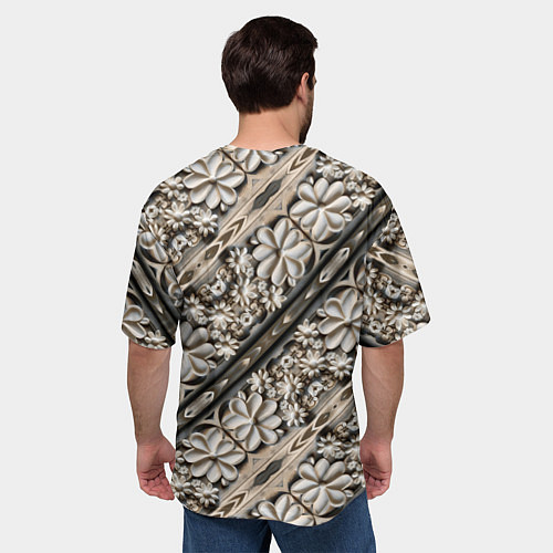 Мужская футболка оверсайз Бежевые деревянные цветы / 3D-принт – фото 4