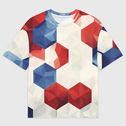 Футболка оверсайз мужская Белые синие красные плиты, цвет: 3D-принт