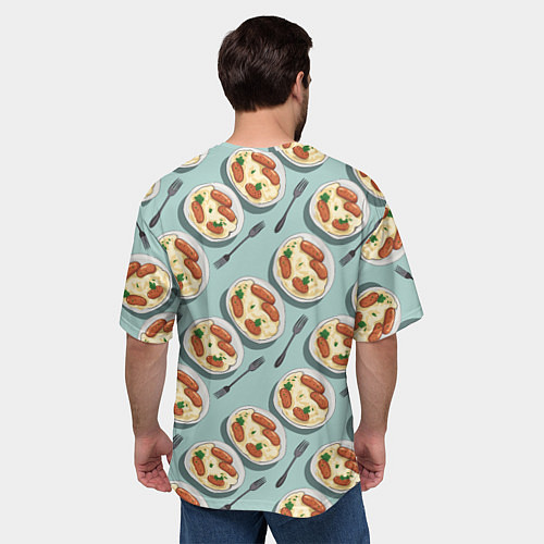 Мужская футболка оверсайз Пюрешка с сосисками / 3D-принт – фото 4