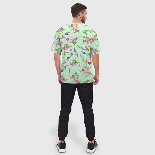 Мужская футболка оверсайз Цветы на веточках и листья / 3D-принт – фото 4