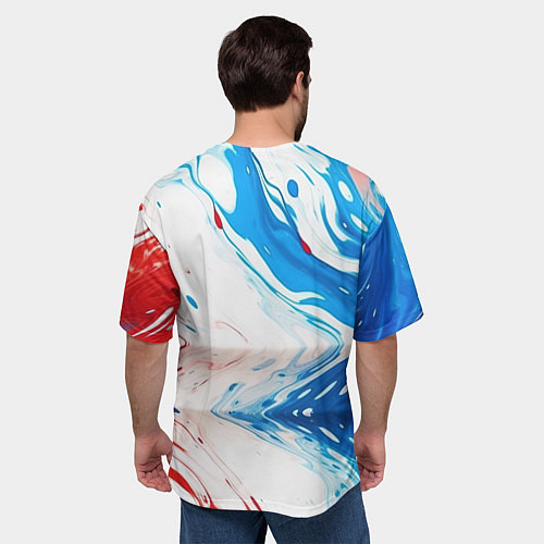 Мужская футболка оверсайз Белые синие красные брызги / 3D-принт – фото 4