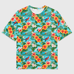 Мужская футболка оверсайз Яркие гавайские цветочки