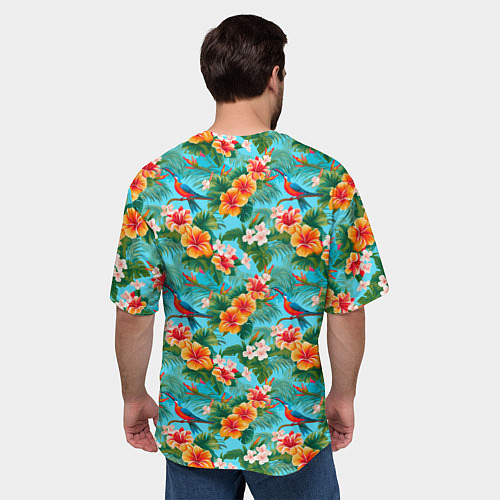Мужская футболка оверсайз Яркие гавайские цветочки / 3D-принт – фото 4