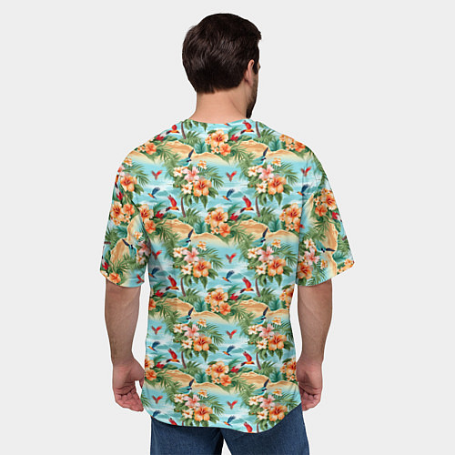 Мужская футболка оверсайз Цветочный гавайский паттерн / 3D-принт – фото 4