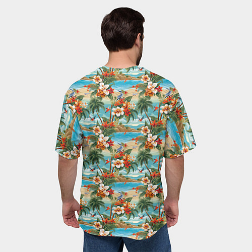 Мужская футболка оверсайз Гавайский остров и цветы / 3D-принт – фото 4