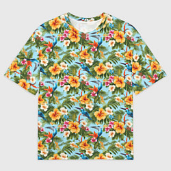 Футболка оверсайз мужская Светлые гавайские цветочки, цвет: 3D-принт