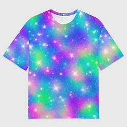 Футболка оверсайз мужская Яркий космос розово-синий с вкраплениями зеленого, цвет: 3D-принт