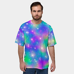 Футболка оверсайз мужская Яркий космос розово-синий с вкраплениями зеленого, цвет: 3D-принт — фото 2