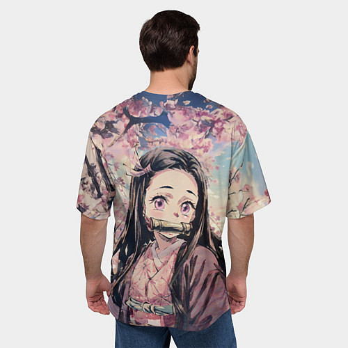 Мужская футболка оверсайз Портрет Нэдзуко Камадо с Сакурой / 3D-принт – фото 4