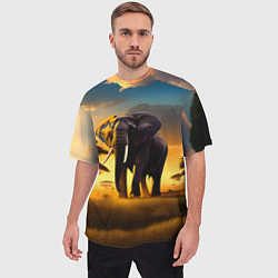 Футболка оверсайз мужская Слон и рассвет в саванне, цвет: 3D-принт — фото 2