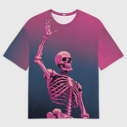 Мужская футболка оверсайз Розовый скелет
