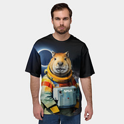 Футболка оверсайз мужская Capy astronaut - Nasa - neural network, цвет: 3D-принт — фото 2