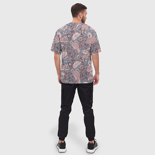 Мужская футболка оверсайз Нежный цветочный принт, листья / 3D-принт – фото 4