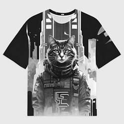 Мужская футболка оверсайз Крутой котяра в Нью-Йорке - киберпанк