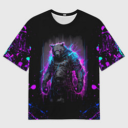 Мужская футболка оверсайз Неоновый медведь