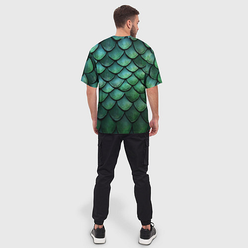 Мужская футболка оверсайз Чешуя зелёного дракона / 3D-принт – фото 4