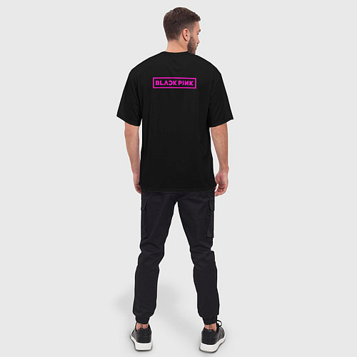 Мужская футболка оверсайз Розовый силуэт Blackpink на черном фоне / 3D-принт – фото 4