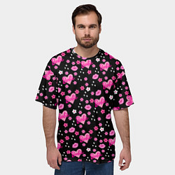 Футболка оверсайз мужская Черный фон, барби и цветы, цвет: 3D-принт — фото 2