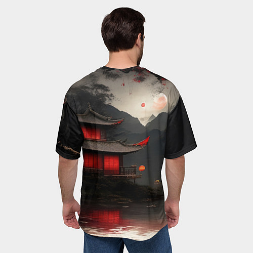 Мужская футболка оверсайз Домик у озера / 3D-принт – фото 4