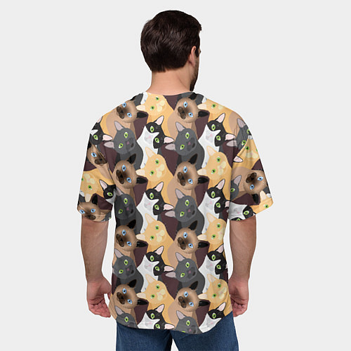 Мужская футболка оверсайз Черные, рыжие, сиамские, серые кошки / 3D-принт – фото 4