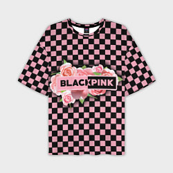 Мужская футболка оверсайз Blackpink logo roses