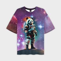 Мужская футболка оверсайз Панда бравый космонавт - нейросеть