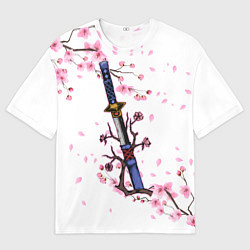 Мужская футболка оверсайз Катана в сакуре