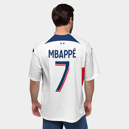 Мужская футболка оверсайз Килиан Мбаппе форма ПСЖ 2324 гостевая / 3D-принт – фото 4