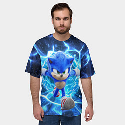Футболка оверсайз мужская Sonic electric waves, цвет: 3D-принт — фото 2