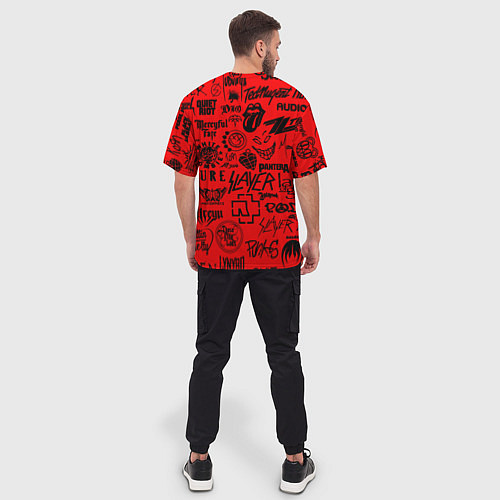 Мужская футболка оверсайз Лучшие рок группы на красном / 3D-принт – фото 4