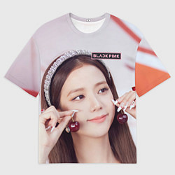 Футболка оверсайз мужская Джису с черешней блэкпинк, цвет: 3D-принт