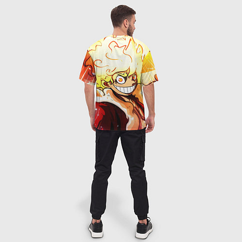 Мужская футболка оверсайз Луффи 5 гир бог Ника - One Piece / 3D-принт – фото 4