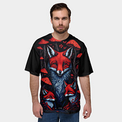 Футболка оверсайз мужская Красный лис и грибы, цвет: 3D-принт — фото 2