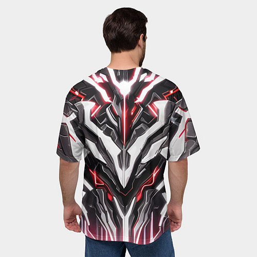 Мужская футболка оверсайз Неоновая кибер броня красная / 3D-принт – фото 4
