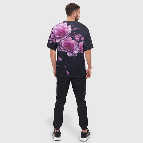 Мужская футболка оверсайз Ветки цветущей розовой сакуры / 3D-принт – фото 4