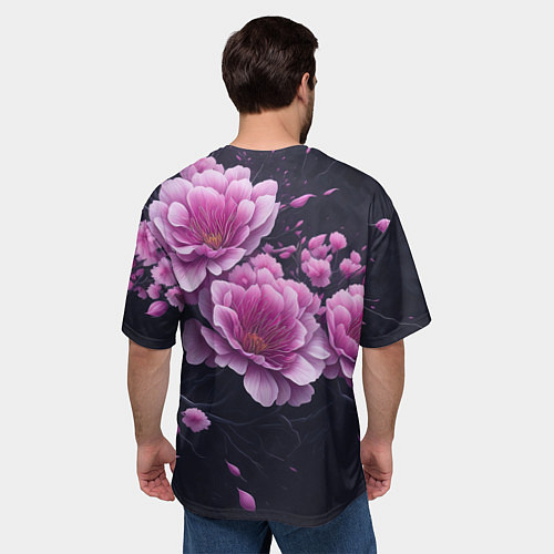 Мужская футболка оверсайз Ветки цветущей розовой сакуры / 3D-принт – фото 4