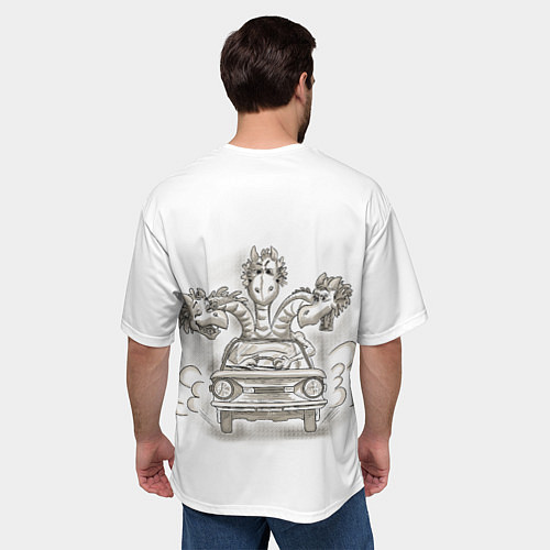 Мужская футболка оверсайз Змей Горыныч на Запорожце / 3D-принт – фото 4