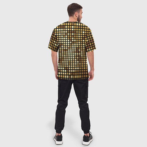 Мужская футболка оверсайз Золотая мозаика, поверхность диско шара / 3D-принт – фото 4