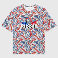 Мужская футболка оверсайз Happy Russia волнистые узоры