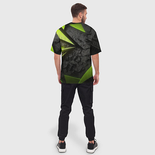 Мужская футболка оверсайз Зеленые абстрактные осколки / 3D-принт – фото 4