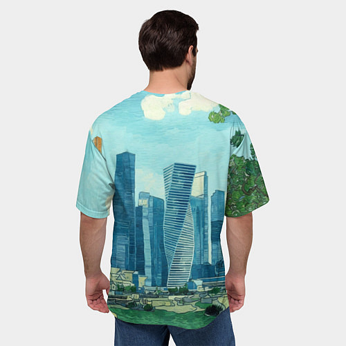 Мужская футболка оверсайз Москва-сити Ван Гог / 3D-принт – фото 4