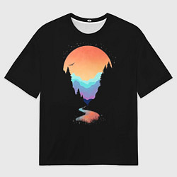 Мужская футболка оверсайз Неоновое солнце SynthWave