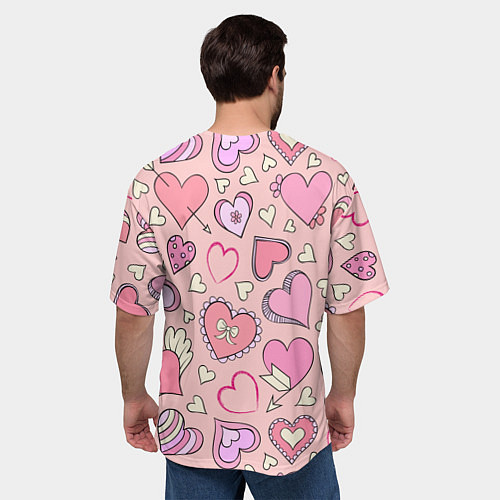 Мужская футболка оверсайз Many many hearts / 3D-принт – фото 4