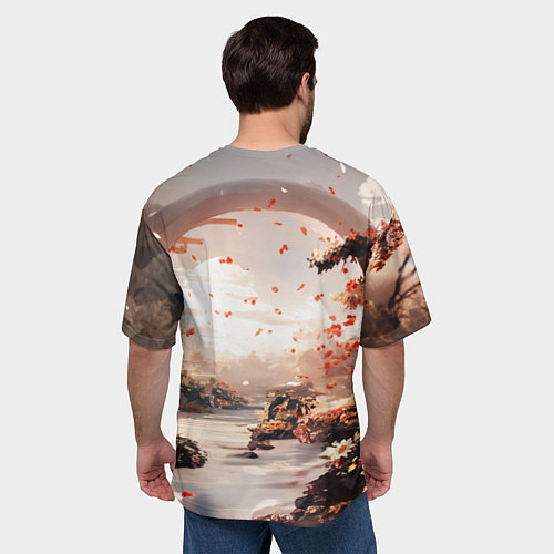 Мужская футболка оверсайз Японская девушка при закате солнца / 3D-принт – фото 4