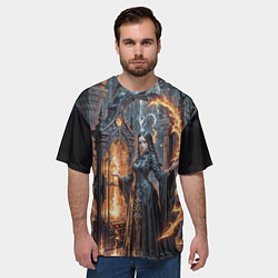 Футболка оверсайз мужская Готическая ведьма и огонь в подземелье, цвет: 3D-принт — фото 2