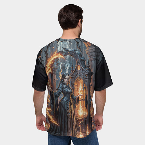 Мужская футболка оверсайз Готическая ведьма и огонь в подземелье / 3D-принт – фото 4