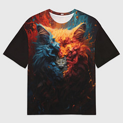 Футболка оверсайз мужская Котик выглядывает из шерсти, цвет: 3D-принт