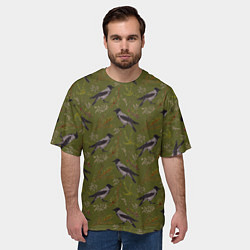 Футболка оверсайз мужская Вороны и еловые веточки, цвет: 3D-принт — фото 2